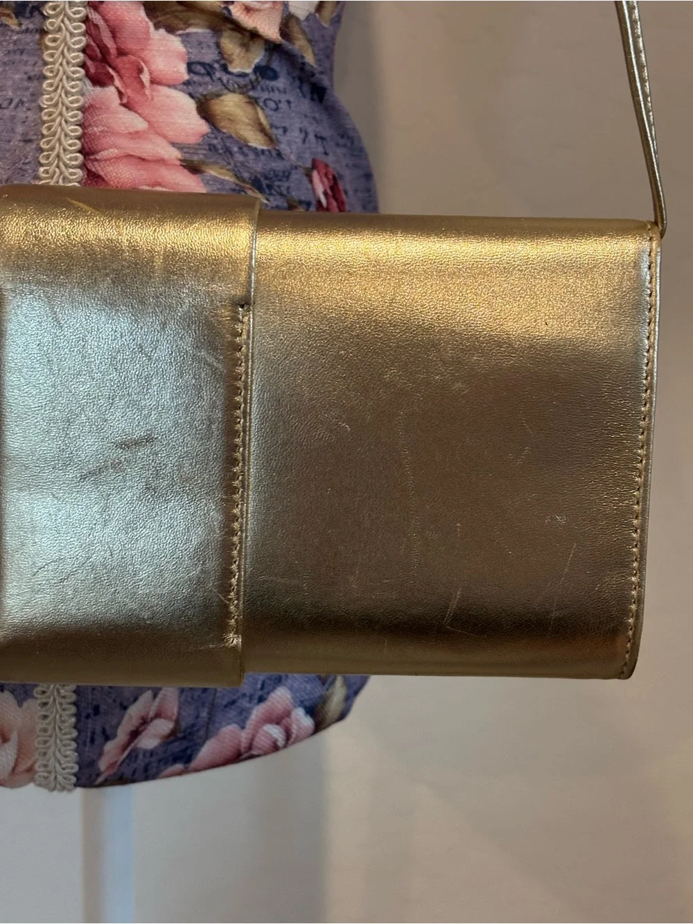 Oscar De La Renta Metallic Gold Evening Clutch with Shell Accent